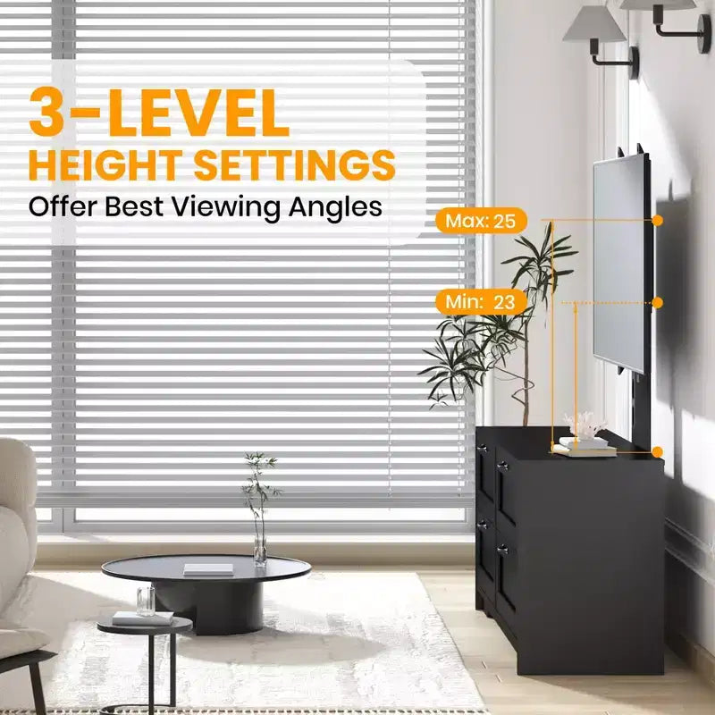 TV Stand with Adjustable Mount for 32-80 TVs  4 Storage Drawers  Wood Media Console Table