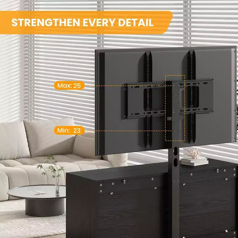 TV Stand with Adjustable Mount for 32-80 TVs  4 Storage Drawers  Wood Media Console Table