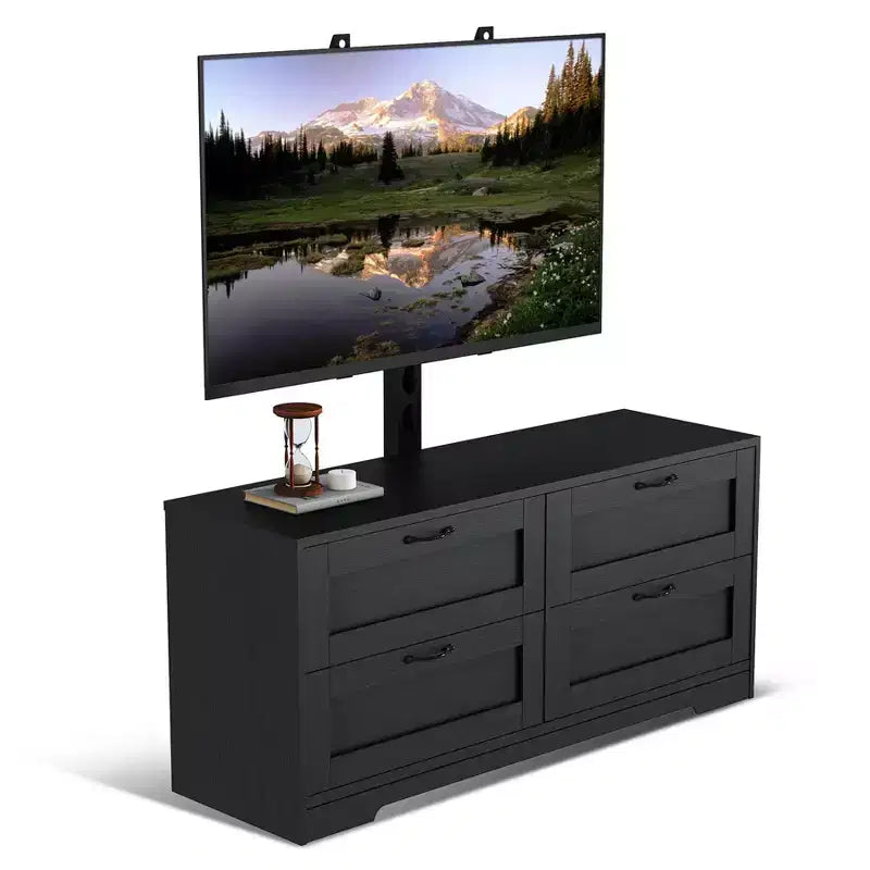 TV Stand with Adjustable Mount for 32-80 TVs  4 Storage Drawers  Wood Media Console Table
