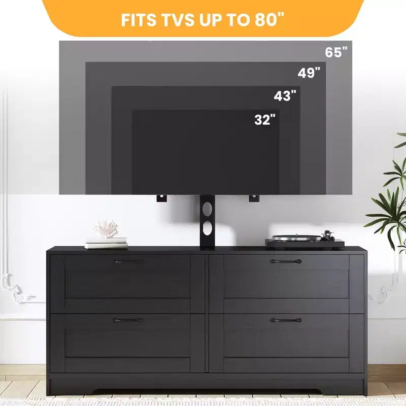 TV Stand with Adjustable Mount for 32-80 TVs  4 Storage Drawers  Wood Media Console Table