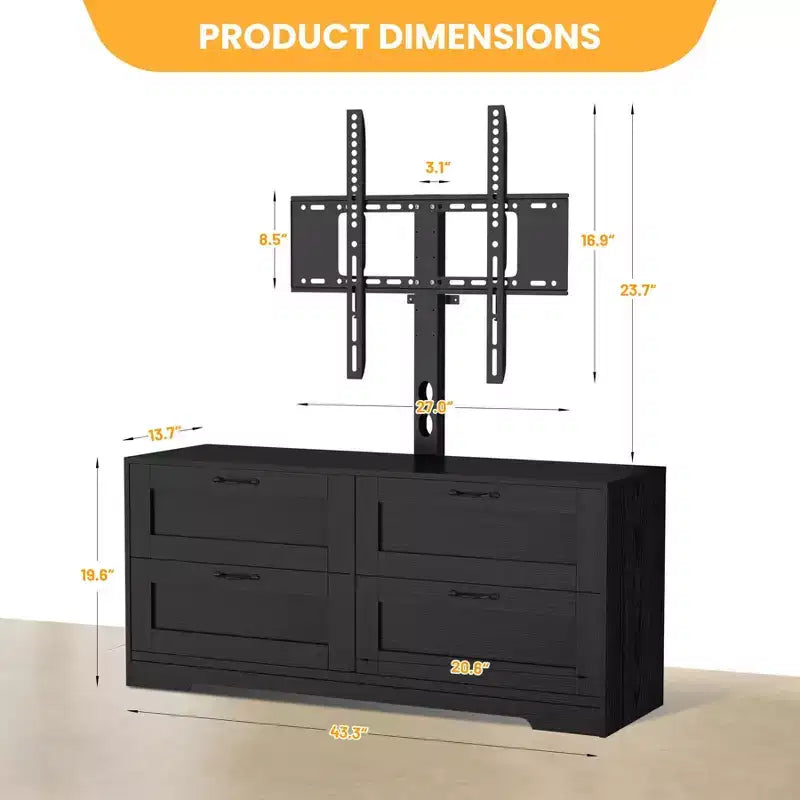 TV Stand with Adjustable Mount for 32-80 TVs  4 Storage Drawers  Wood Media Console Table