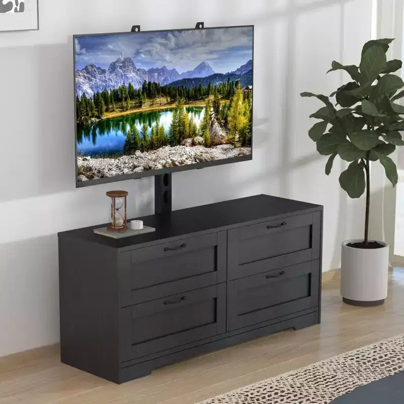 TV Stand with Adjustable Mount for 32-80 TVs  4 Storage Drawers  Wood Media Console Table