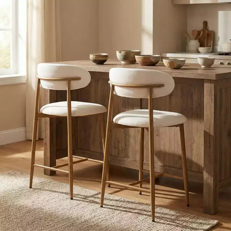 FurnitureR Set of 2 Counter Height Bar Stools with Upholstered Seat & Metal Legs, 26.3 Modern Kitchen Island Chairs with Backrest