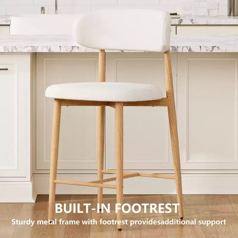 FurnitureR Set of 2 Counter Height Bar Stools with Upholstered Seat & Metal Legs, 26.3 Modern Kitchen Island Chairs with Backrest