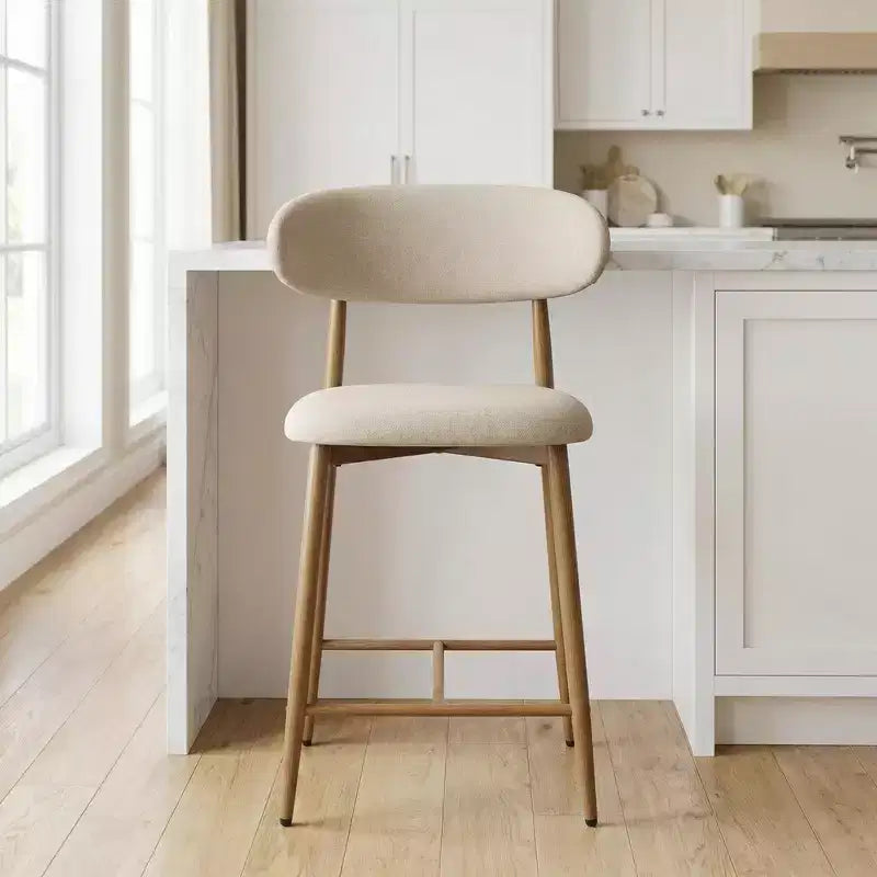 FurnitureR Set of 2 Counter Height Bar Stools with Upholstered Seat & Metal Legs, 26.3 Modern Kitchen Island Chairs with Backrest