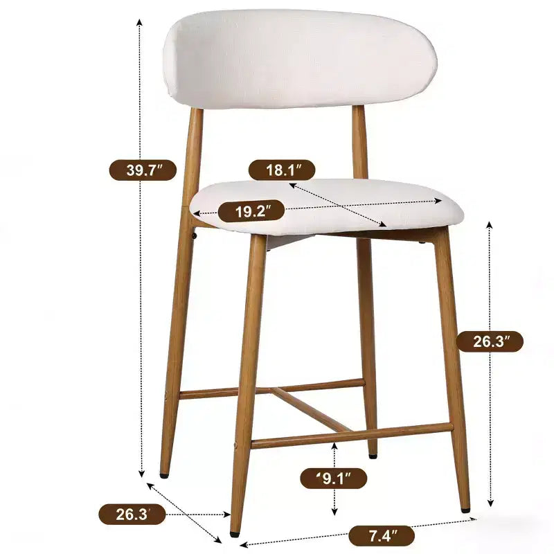 FurnitureR Set of 2 Counter Height Bar Stools with Upholstered Seat & Metal Legs, 26.3 Modern Kitchen Island Chairs with Backrest