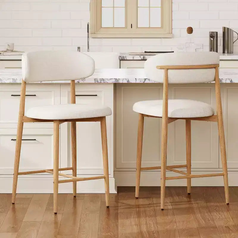 FurnitureR Set of 2 Counter Height Bar Stools with Upholstered Seat & Metal Legs, 26.3 Modern Kitchen Island Chairs with Backrest