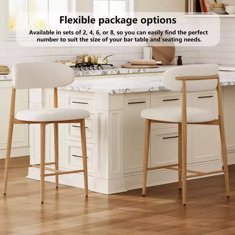 FurnitureR Set of 2 Counter Height Bar Stools with Upholstered Seat & Metal Legs, 26.3 Modern Kitchen Island Chairs with Backrest