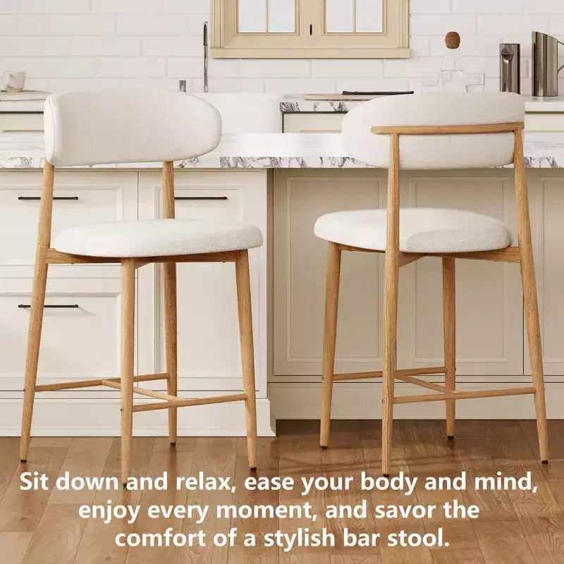 FurnitureR Set of 2 Counter Height Bar Stools with Upholstered Seat & Metal Legs, 26.3 Modern Kitchen Island Chairs with Backrest