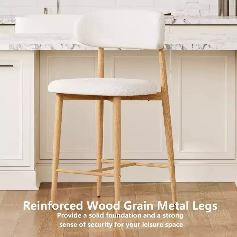 FurnitureR Set of 2 Counter Height Bar Stools with Upholstered Seat & Metal Legs, 26.3 Modern Kitchen Island Chairs with Backrest