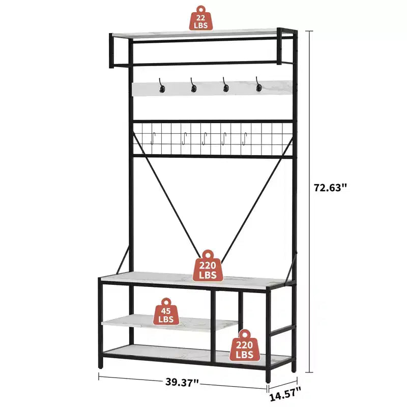5-in-1 Entryway Hall Tree with Bench, Coat Rack, Adjustable Shoe Storage Shelf, Hanging Rod & 9 Hooks, for Hallway, Mudroom & Bedroom