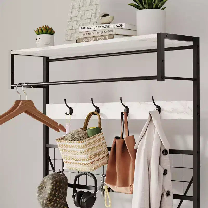 5-in-1 Entryway Hall Tree with Bench, Coat Rack, Adjustable Shoe Storage Shelf, Hanging Rod & 9 Hooks, for Hallway, Mudroom & Bedroom
