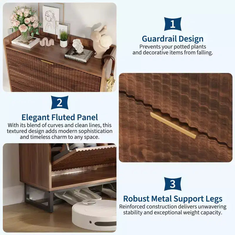 Acekool Narrow Shoe Storage Cabinet with 2 Flip Drawers, Wooden Hidden Shoe Rack Organizer for Entryway Hallway, Walnut