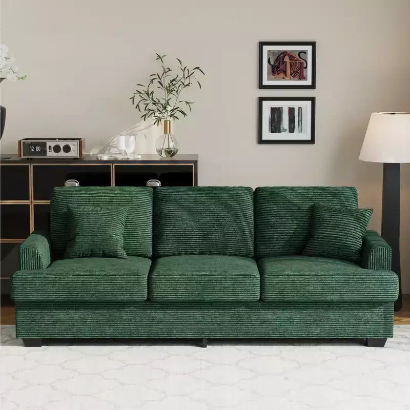 86 Modern Deep Seat Sofa, Comfy Upholstered Couch with 2 Throw Pillows and Removable Covers for Living Room, Apartment & Small Spaces