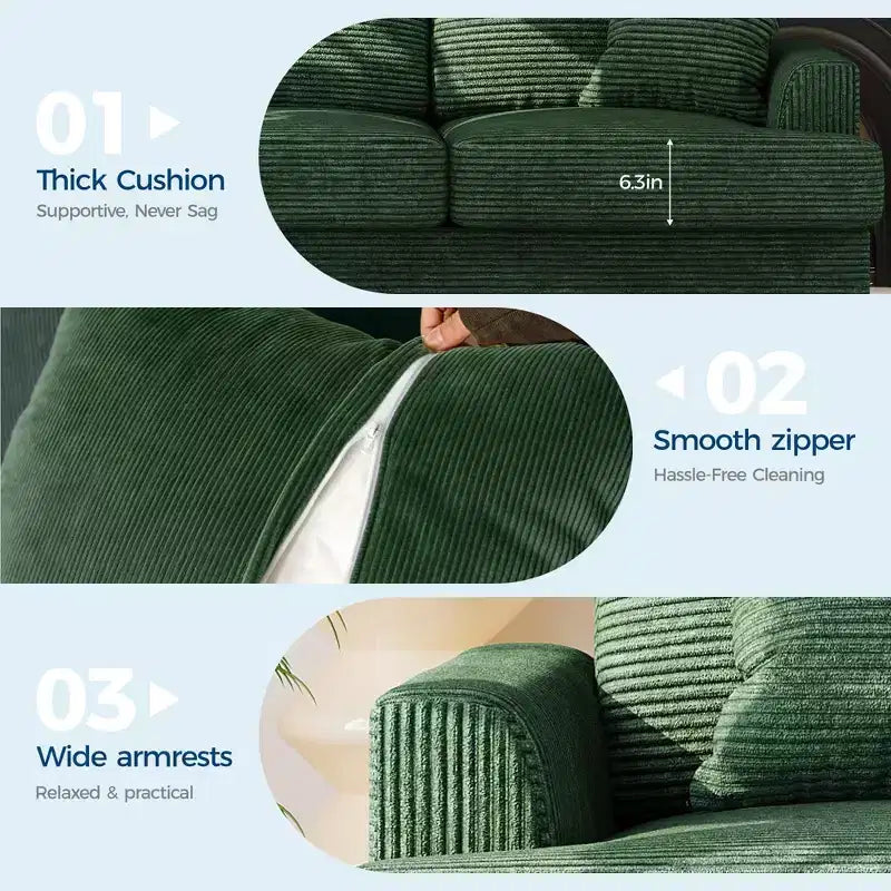 86 Modern Deep Seat Sofa, Comfy Upholstered Couch with 2 Throw Pillows and Removable Covers for Living Room, Apartment & Small Spaces