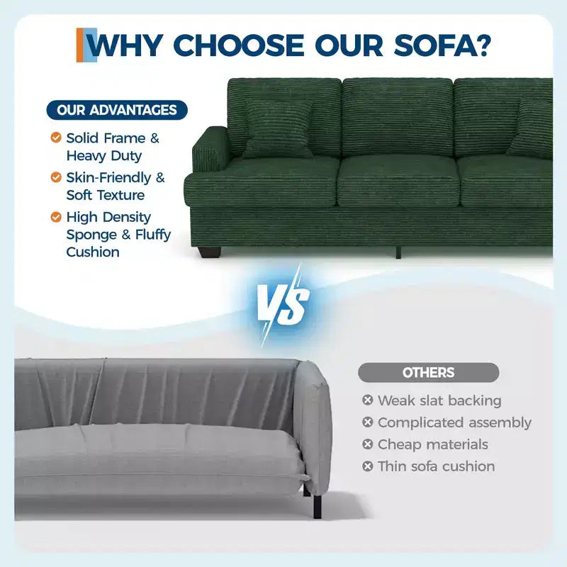 86 Modern Deep Seat Sofa, Comfy Upholstered Couch with 2 Throw Pillows and Removable Covers for Living Room, Apartment & Small Spaces