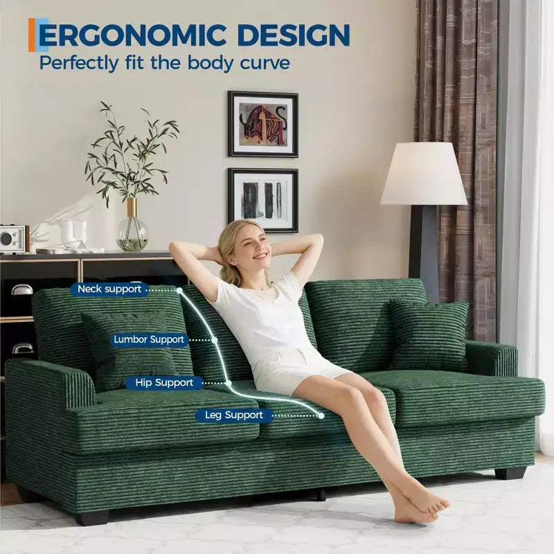 86 Modern Deep Seat Sofa, Comfy Upholstered Couch with 2 Throw Pillows and Removable Covers for Living Room, Apartment & Small Spaces