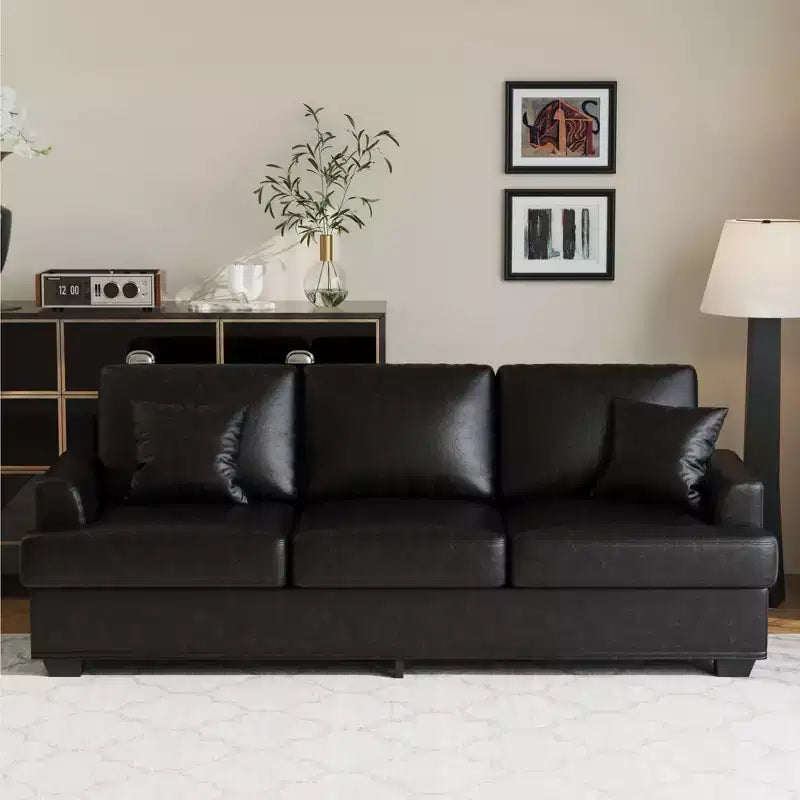 86 Modern Deep Seat Sofa, Comfy Upholstered Couch with 2 Throw Pillows and Removable Covers for Living Room, Apartment & Small Spaces