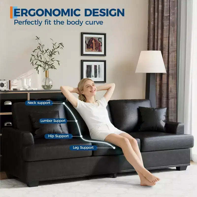 86 Modern Deep Seat Sofa, Comfy Upholstered Couch with 2 Throw Pillows and Removable Covers for Living Room, Apartment & Small Spaces