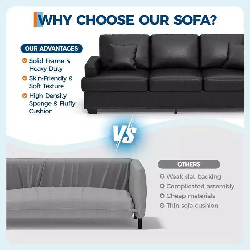 86 Modern Deep Seat Sofa, Comfy Upholstered Couch with 2 Throw Pillows and Removable Covers for Living Room, Apartment & Small Spaces