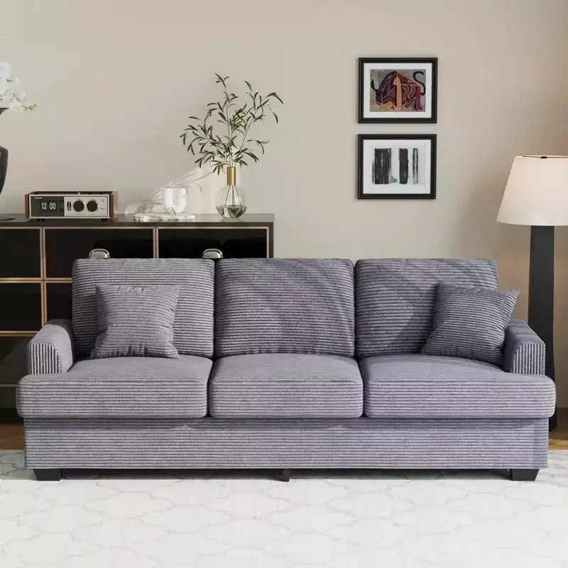 86 Modern Deep Seat Sofa, Comfy Upholstered Couch with 2 Throw Pillows and Removable Covers for Living Room, Apartment & Small Spaces