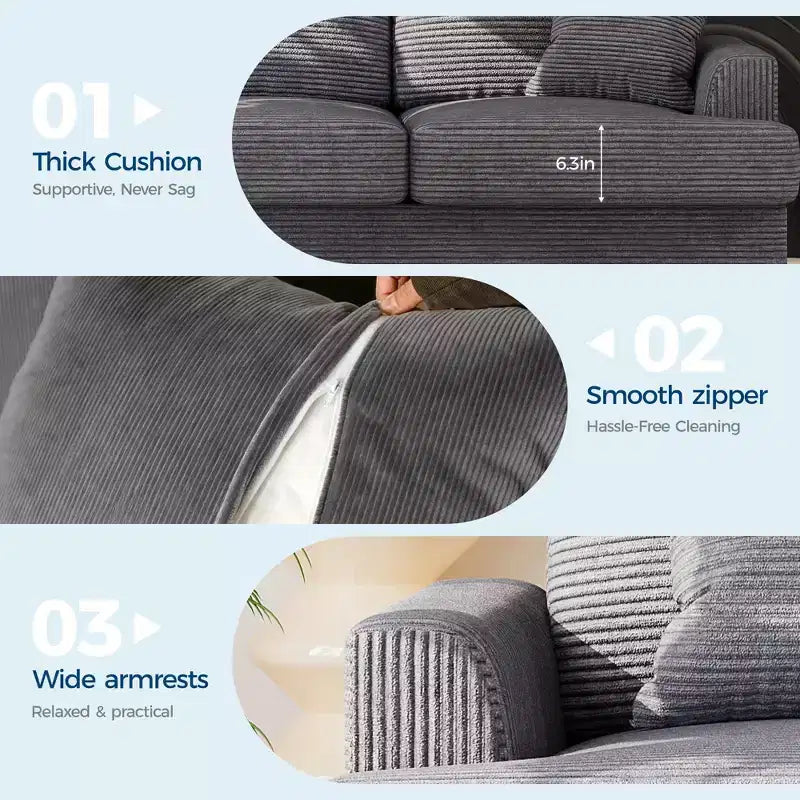86 Modern Deep Seat Sofa, Comfy Upholstered Couch with 2 Throw Pillows and Removable Covers for Living Room, Apartment & Small Spaces