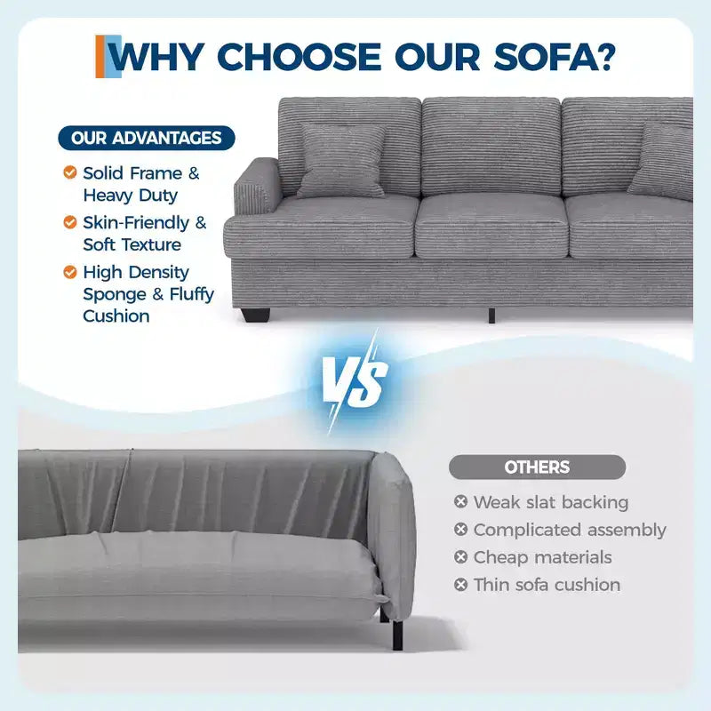 86 Modern Deep Seat Sofa, Comfy Upholstered Couch with 2 Throw Pillows and Removable Covers for Living Room, Apartment & Small Spaces