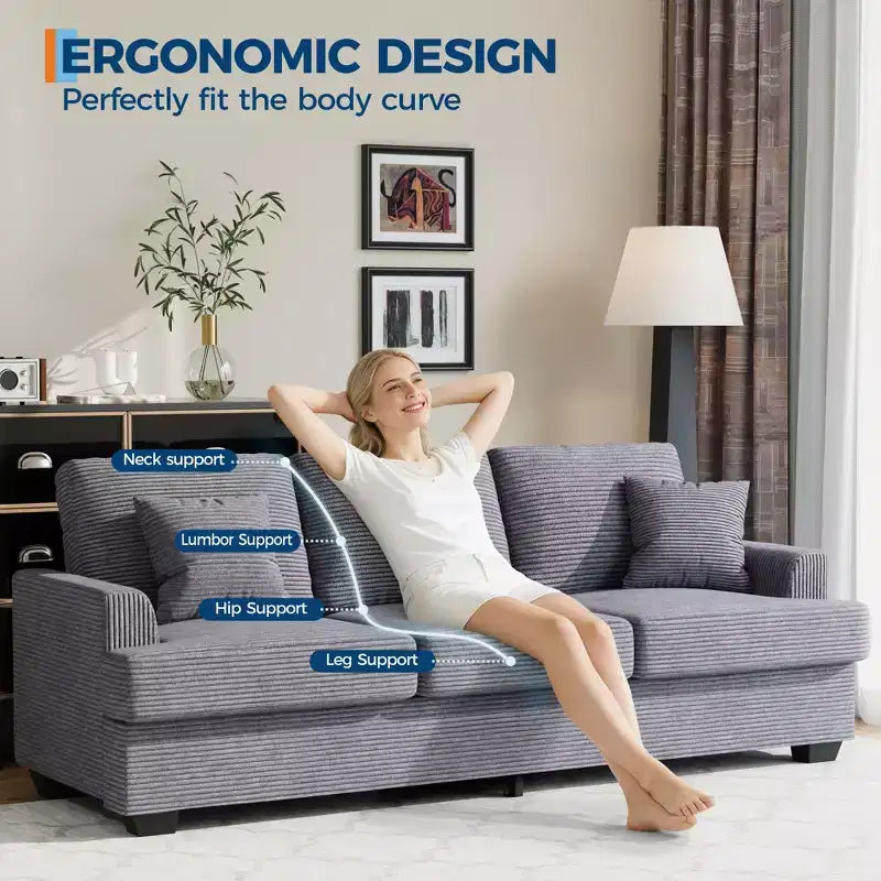 86 Modern Deep Seat Sofa, Comfy Upholstered Couch with 2 Throw Pillows and Removable Covers for Living Room, Apartment & Small Spaces