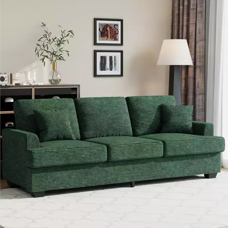 86 Modern Deep Seat Sofa, Comfy Upholstered Couch with 2 Throw Pillows and Removable Covers for Living Room, Apartment & Small Spaces