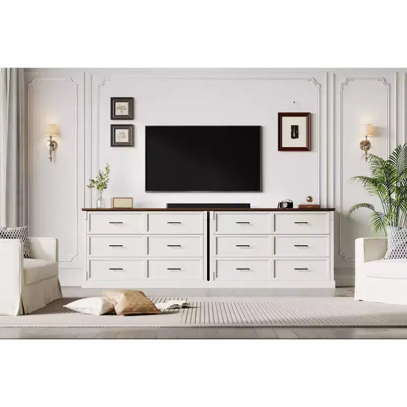 Rustic Farmhouse 6-Drawer Double Dresser, Wooden Storage Chest with Metal Handles, Multi-Use Organizer for Bedroom & Kids Room, Brown & Grey