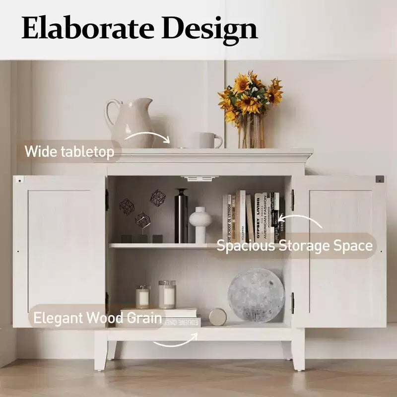 FurnitureR Farmhouse Storage Cabinet with Rattan Doors, Accent Buffet Sideboard with Adjustable Storage Shelf for Entryway, Living Room or Dining Room