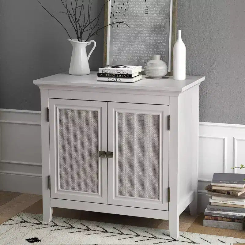 FurnitureR Farmhouse Storage Cabinet with Rattan Doors, Accent Buffet Sideboard with Adjustable Storage Shelf for Entryway, Living Room or Dining Room
