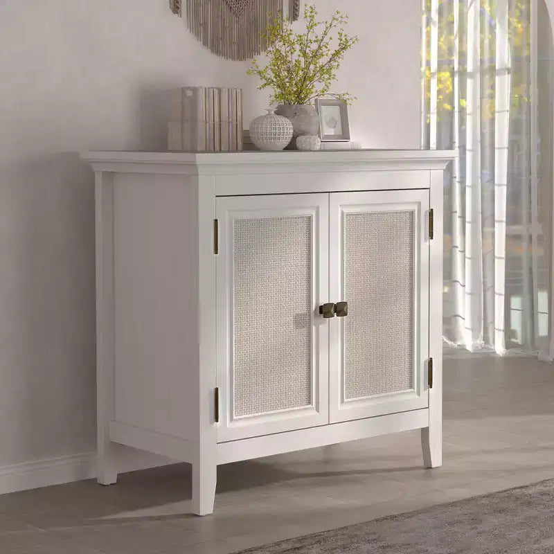 FurnitureR Farmhouse Storage Cabinet with Rattan Doors, Accent Buffet Sideboard with Adjustable Storage Shelf for Entryway, Living Room or Dining Room