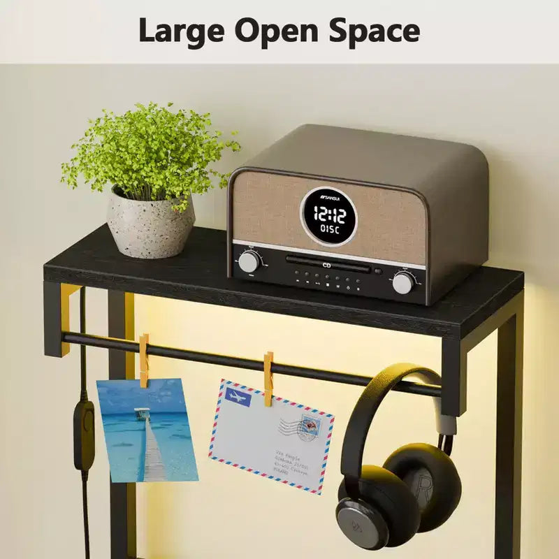 Tall Black Oak Nightstand 4 Fabric Drawers Storage Shelves Modern Bedside Side End Table Narrow Accent Organizer for Small Space Bedroom Living Room