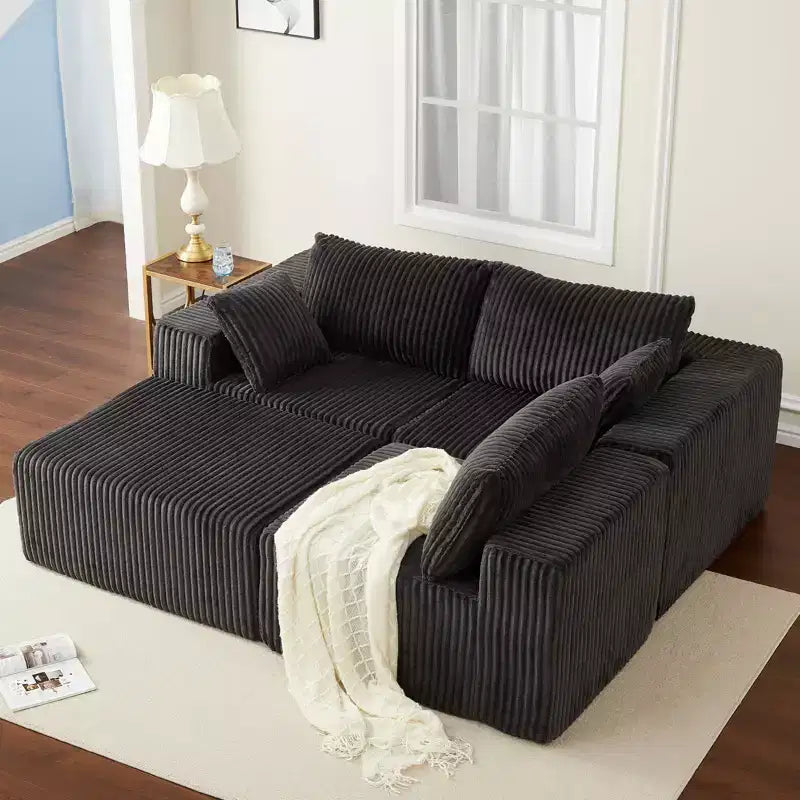 108 Modular Sectional Sofa  Cloud-Like Corduroy L-Shaped Couch with Movable Ottoman, No Assembly, 1200 lbs Capacity - Gray