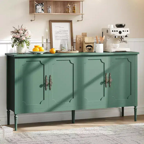 Buffet de 150 cm, avec 2 étagères réglables et 4 portes, console de bar à café pour salon, salle à manger, cuisine, entrée, vert