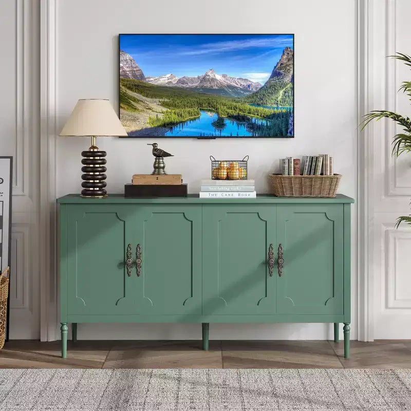59'' Buffet Cabinet,with 2 Adjustable Shelves & 4 Doors,Coffee Bar Console Table for Living Room, Dining Room, Kitchen, Entryway, Green