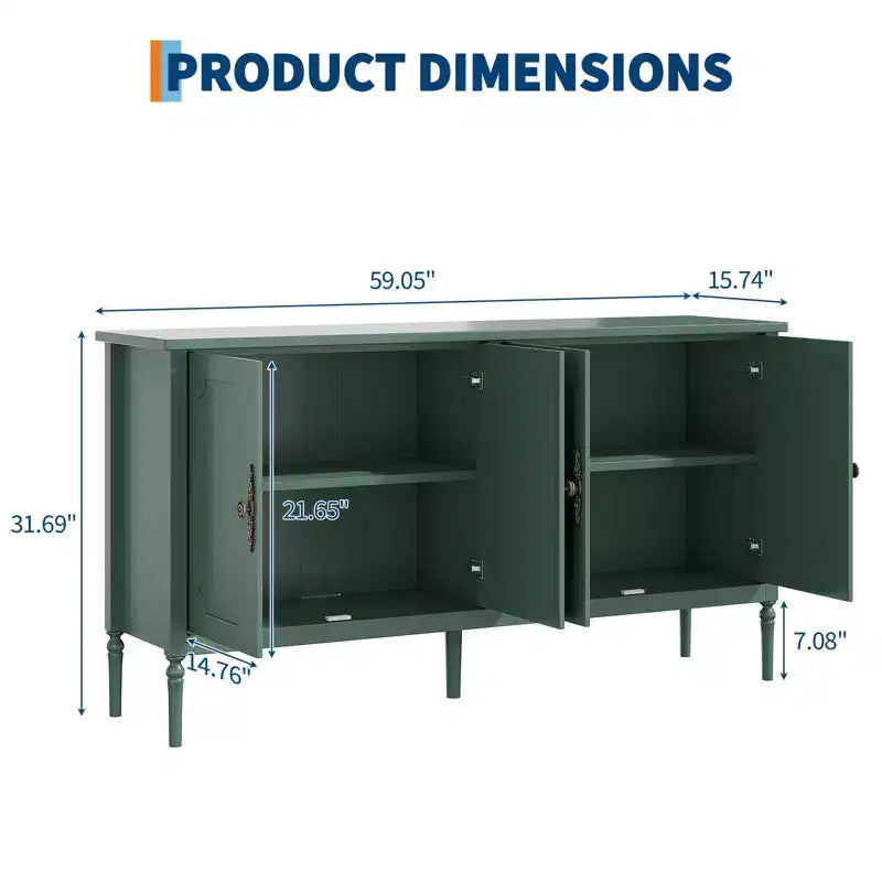 59'' Buffet Cabinet,with 2 Adjustable Shelves & 4 Doors,Coffee Bar Console Table for Living Room, Dining Room, Kitchen, Entryway, Green