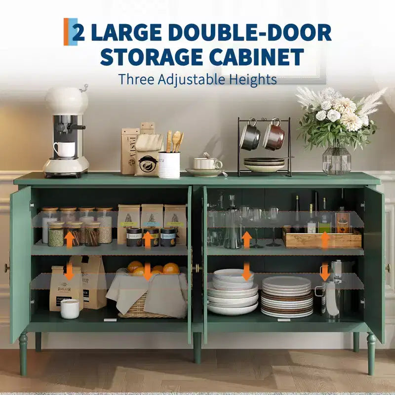 59'' Buffet Cabinet,with 2 Adjustable Shelves & 4 Doors,Coffee Bar Console Table for Living Room, Dining Room, Kitchen, Entryway, Green