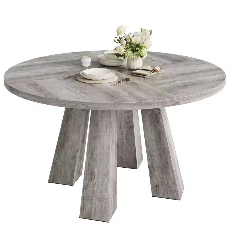 Table à manger ronde style ferme moderne pour 4 à 6 personnes en bois de noyer, piétement robuste à 4 pieds, table circulaire compacte pour cuisine, salle à manger, appartement