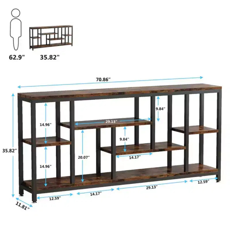 NAYSAYE Rustic Console Table Industrial Sofa Side Table Multi Shelf Wood Metal Storage Rack for Living Room Entryway, Black, 70.92*11.82*35.46