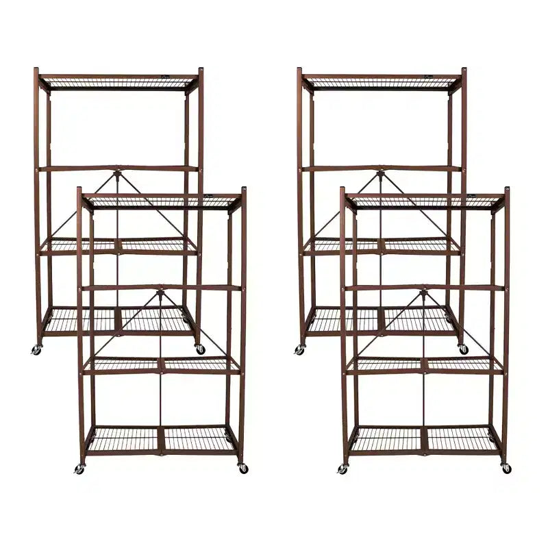Origami 4 Tier Multipurpose Folding Storage Unit Rolling Organization Rack Bundled with Set of 4 Magnetic Wire Shelf Waterproof Liners, Gray