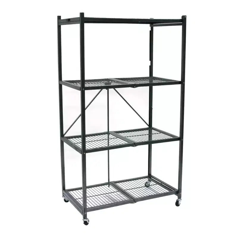 Origami 4 Tier Multipurpose Folding Storage Unit Rolling Organization Rack Bundled with Set of 4 Magnetic Wire Shelf Waterproof Liners, Gray