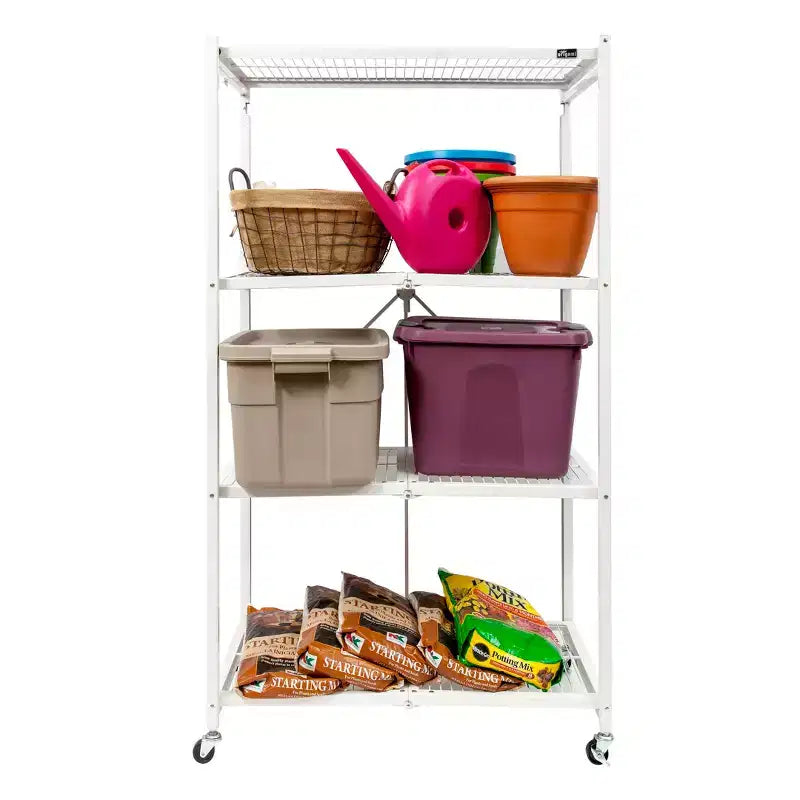 Origami 4 Tier Multipurpose Folding Storage Unit Rolling Organization Rack Bundled with Set of 4 Magnetic Wire Shelf Waterproof Liners, Gray