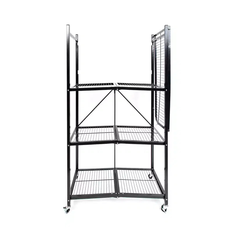 Origami 4 Tier Multipurpose Folding Storage Unit Rolling Organization Rack Bundled with Set of 4 Magnetic Wire Shelf Waterproof Liners, Gray