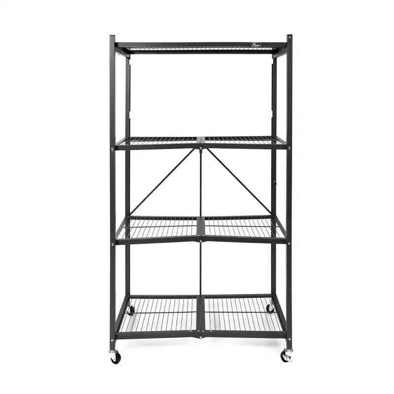 Origami 4 Tier Multipurpose Folding Storage Unit Rolling Organization Rack Bundled with Set of 4 Magnetic Wire Shelf Waterproof Liners, Gray