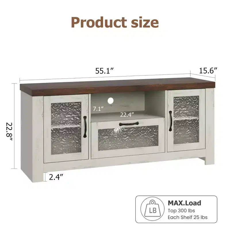 65 Inch Farmhouse TV Stand with Acrylic Doors - Entertainment Center w/ Adjustable Shelves, Media Console for Living Room & Bedroom Storage
