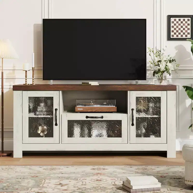 65 Inch Farmhouse TV Stand with Acrylic Doors - Entertainment Center w/ Adjustable Shelves, Media Console for Living Room & Bedroom Storage