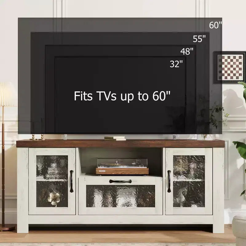 65 Inch Farmhouse TV Stand with Acrylic Doors - Entertainment Center w/ Adjustable Shelves, Media Console for Living Room & Bedroom Storage