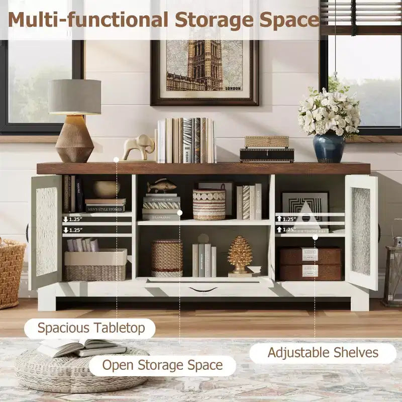 65 Inch Farmhouse TV Stand with Acrylic Doors - Entertainment Center w/ Adjustable Shelves, Media Console for Living Room & Bedroom Storage